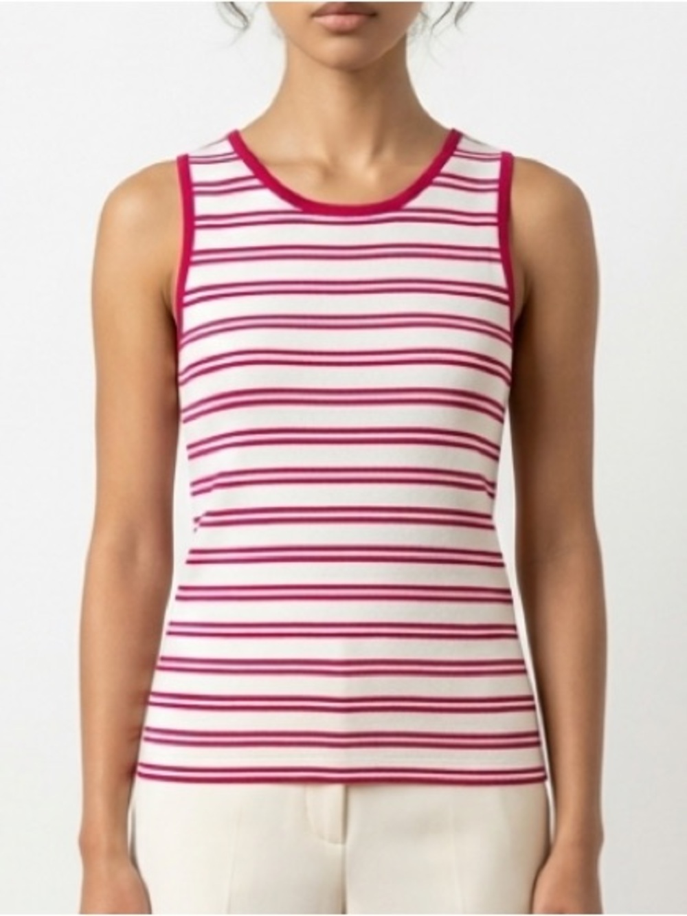 Lafayette 148 New York fucia pink and White Striped Tank M cotton linen blend